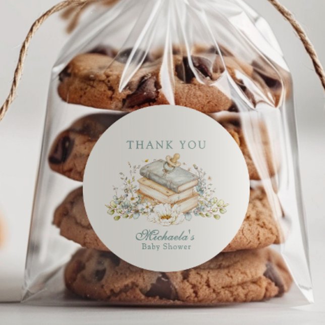 A New Chapter Begins Rustic Book Theme Baby Shower Classic Round Sticker (Creator Uploaded)