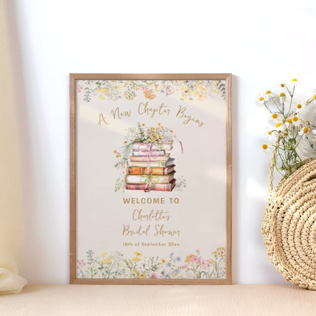 A New Chapter Begins Rustic Bridal Shower Welcome Poster (Creator Uploaded)