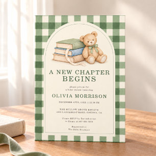 A New Chapter Begins Sage Green Baby Shower Invitation