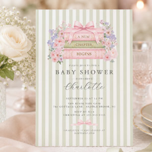 A New Chapter Begins Sage Stripe Invitation