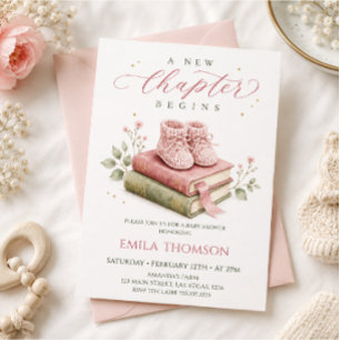 A New Chapter Begins Storybook Baby Girl Shower Invitation