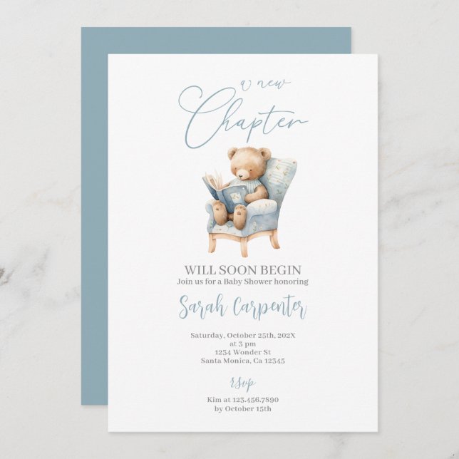 A New Chapter Begins Teddy Bear Baby Shower Boy Invitation (Front/Back)