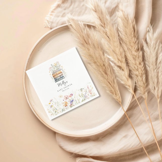 A New Chapter Begins Wildflower Book Baby Shower  Napkin (A New Chapter Begins Baby Shower Cocktail Napkin)