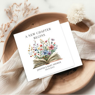 A New Chapter Begins Wildflower Book Baby Shower Napkin