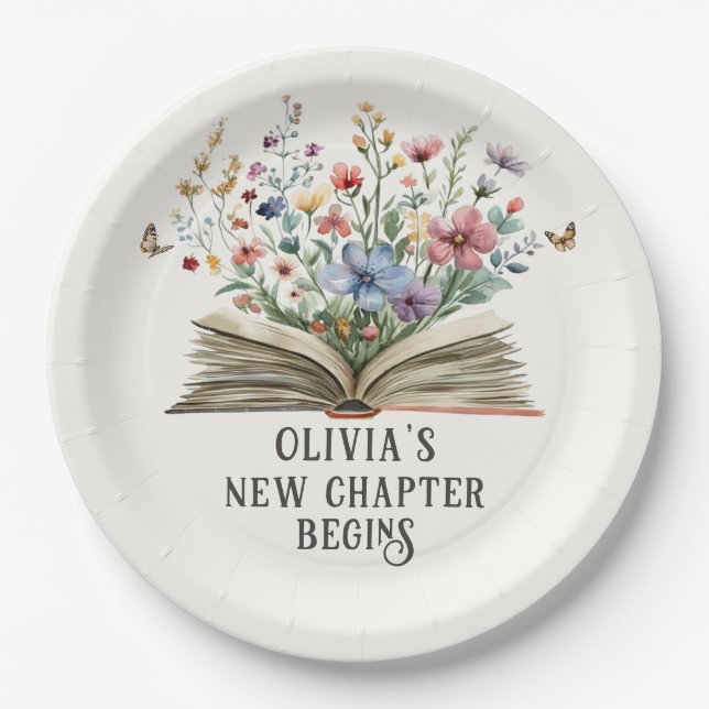 A New Chapter Begins Wildflower Book Baby Shower  Paper Plate (Front)