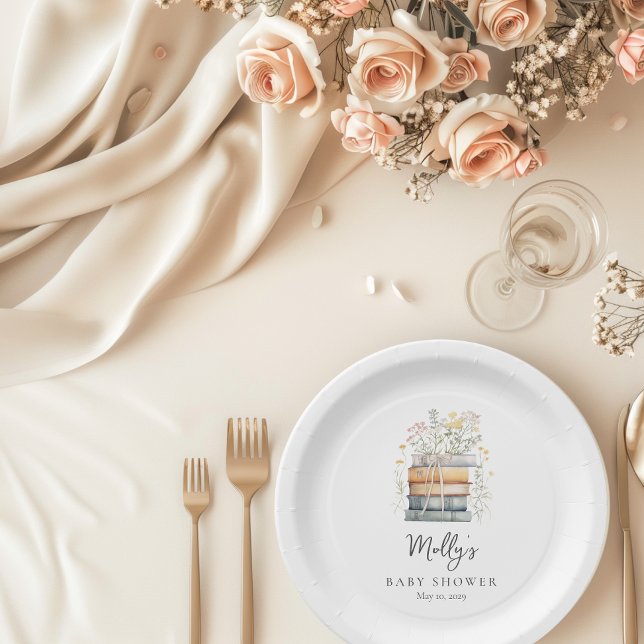 A New Chapter Begins Wildflower Book Baby Shower  Paper Plate (Creator Uploaded)