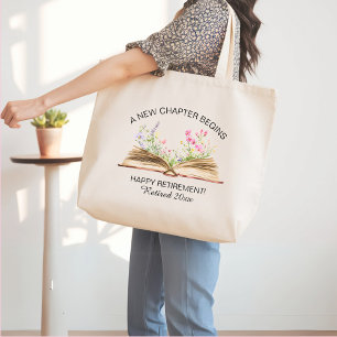 A New Chapter Begins with Wildflowers Retirement Large Tote Bag