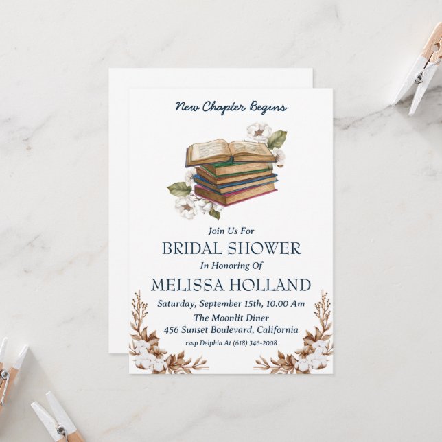 a new chapter book bridal shower invitations (Front/Back In Situ)
