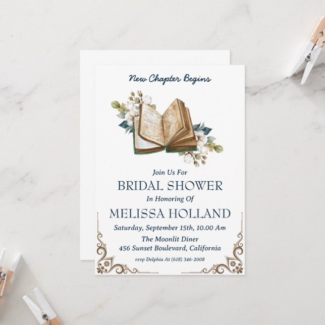 a new chapter book bridal shower invitations (Front/Back In Situ)