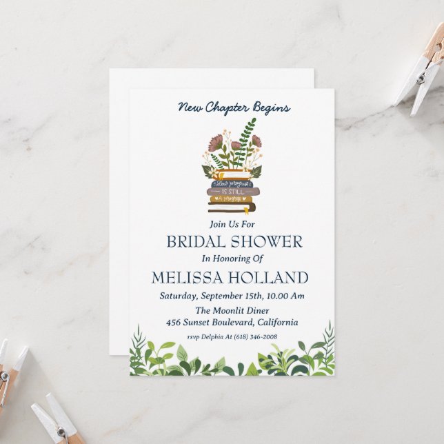 a new chapter book bridal shower invitations (Front/Back In Situ)