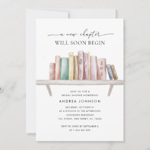 A New Chapter Book Theme QR Code Bridal Shower Invitation