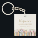 A New Chapter Books Bridal Shower Key Ring<br><div class="desc">A New Chapter Begins. Carry a piece of your love story everywhere with the Wildflower and Books keychain, a small but meaningful keepsake that blends literary charm with timeless elegance. Featuring handpainted watercolor illustrations of stacked books and delicate wildflowers in soft pinks, blues, greens, and gold, this beautifully designed keychain...</div>