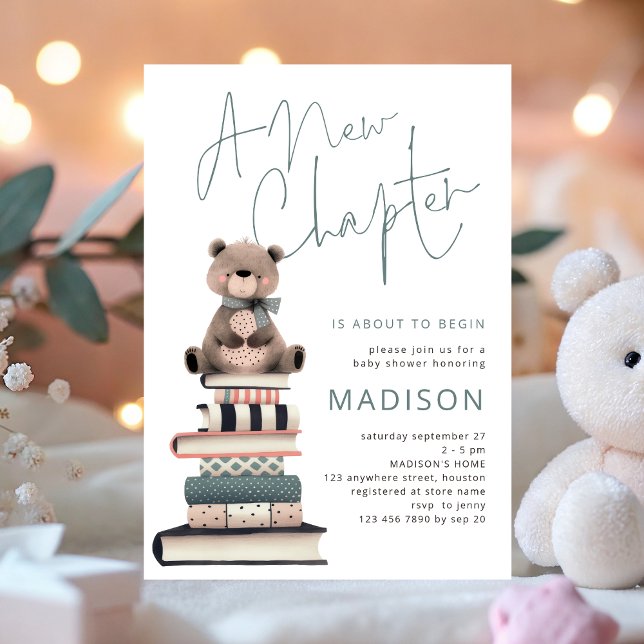 A New Chapter Books Teddy Bear Baby Shower Invitation (Creator Uploaded)