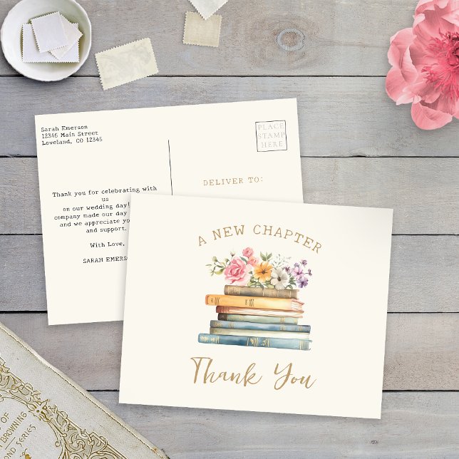 A New Chapter Bridal Shower Thank You Postcard (Wildflower Books A New Chapter Bridal Shower Thank You Postcard by Painted Paperie
)