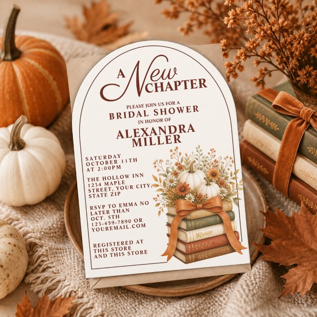 A New Chapter Fall Pumpkin Books Bridal Shower Invitation (Creator Uploaded)