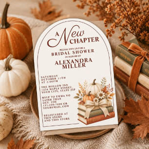 A New Chapter Fall Pumpkin Books Bridal Shower Invitation
