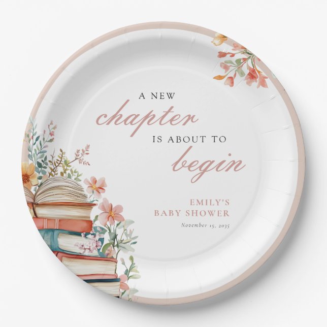 A New Chapter Floral Baby Shower Paper Plate (Front)
