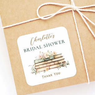 A New Chapter Floral Book Bridal Shower Favour Square Sticker