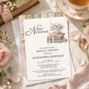 A New Chapter Floral Book Themed Bridal Shower Invitation