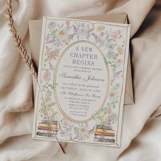 A new chapter Floral Storybook Bridal Shower Invitation