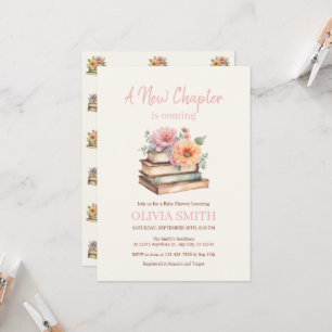 A New Chapter is Coming, Books With Flowers Invitation