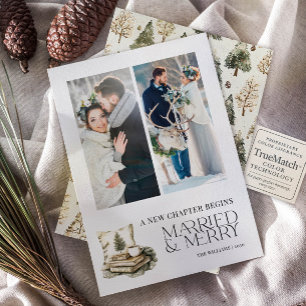 A New Chapter Married & Merry Cozy Neutral 2 Photo Holiday Card