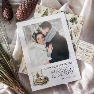 A New Chapter Married & Merry Cozy Neutral Photo Holiday Card
