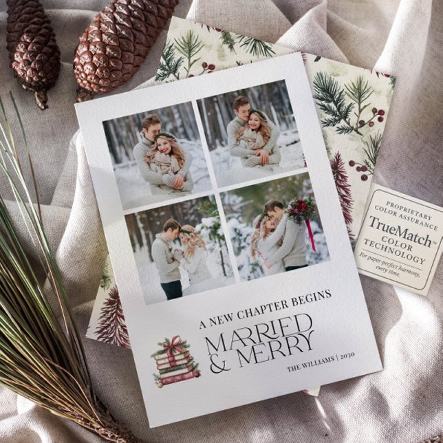A New Chapter Married & Merry Newlywed 4 Photo Holiday Card (Creator Uploaded)