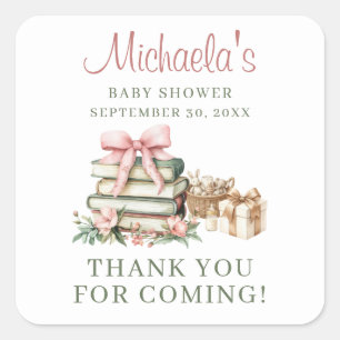 A New Chapter Pink Bow Books Baby Shower Thank You Square Sticker