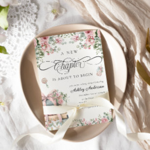 A New Chapter Pink Bow Floral Baby Shower Invitation