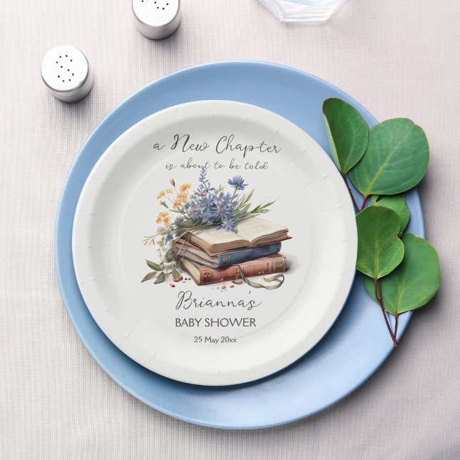 A new chapter story book baby shower printed paper plate (A new chapter story book baby shower monogram printed paper plates personalized decor book theme)