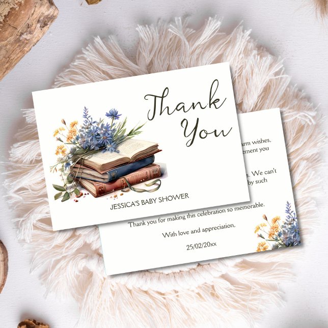 A new chapter story book baby shower  thank you card (A new chapter story book baby shower thank you card book wildflowers themed baby shower thank you )