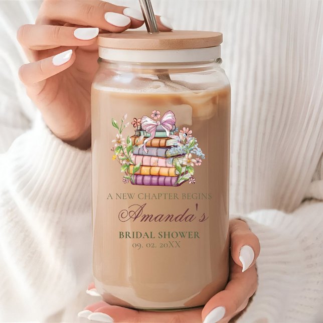 A New Chapter Story Book Bridal Shower Can Glass (Creator Uploaded)