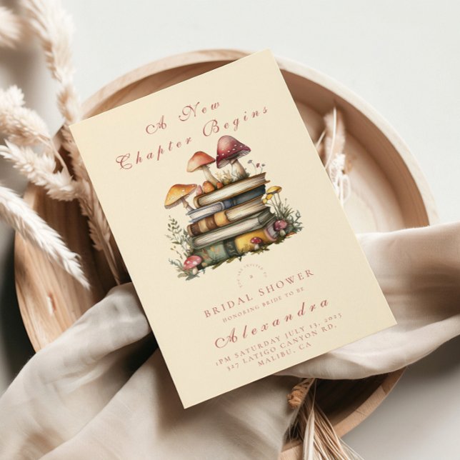 A New Chapter Woodland Mushroom Books Invitation (Creator Uploaded)