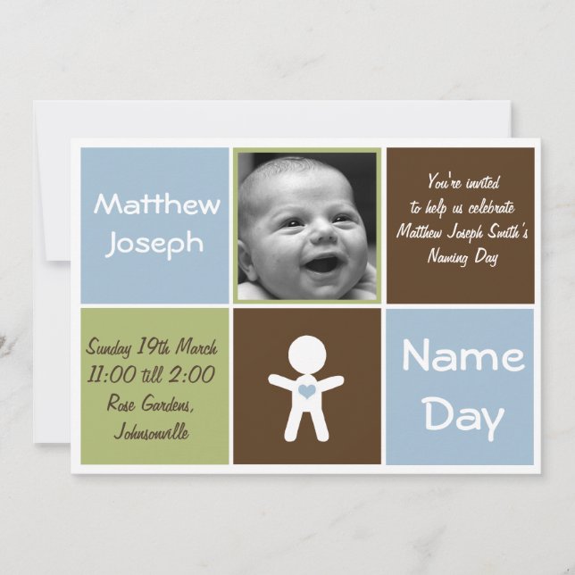 a new heart name day baby boy invitation (Front)