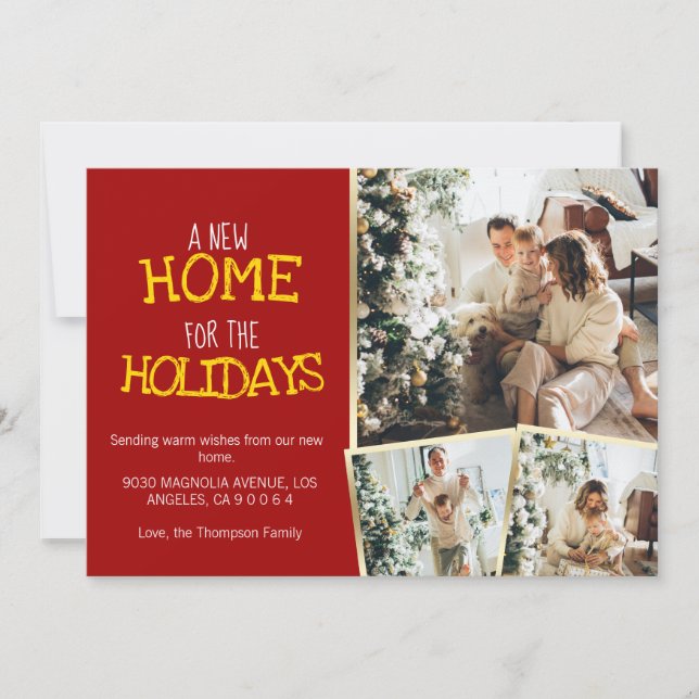 A New Home For Holidays Red Photo Moving Holiday Card (Front)