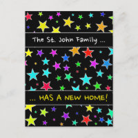 "A NEW HOME!"; Fun, Colourful Stars Pattern