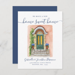 A New Home Sweet Home Watercolor Door Blue Moving Announcement