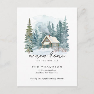 A New Home Winter Handwriting Calligraphy Moving Holiday Postcard