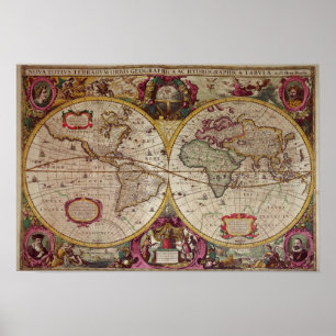 A New Land and Water Map of the Entire Earth Poster