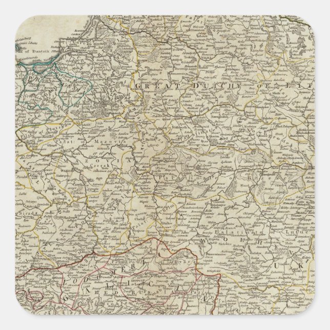 A new map of the Kingdom of Poland Square Sticker (Front)