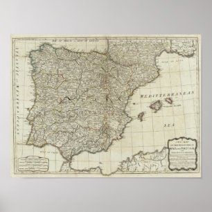 A new map of the Kingdoms of Spain and Portugal Poster