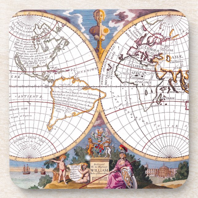 A New Map Of The Terraqueous Globe Coaster Set (Front)