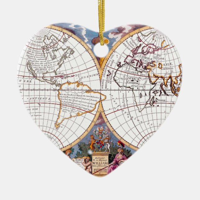 A New Map Of The Terraqueous Globe Heart Ornament (Front)