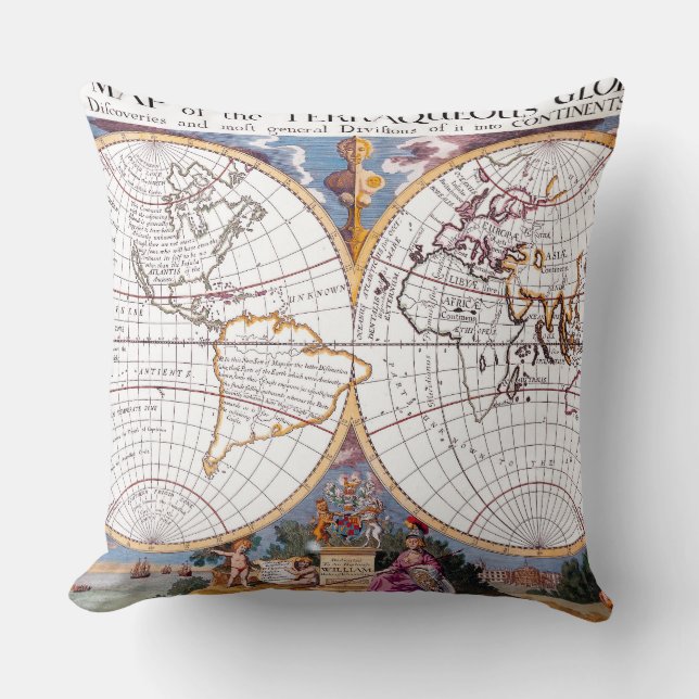 A New Map Of The Terraqueous Globe Throw Pillow (Front)