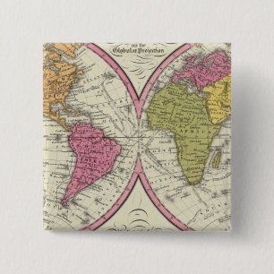 A New Map Of The World on the Globular Projection 15 Cm Square Badge