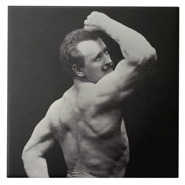 A New Pose by StrongMen Eugen Sandow Bodybuilding Ceramic Tile (Front)