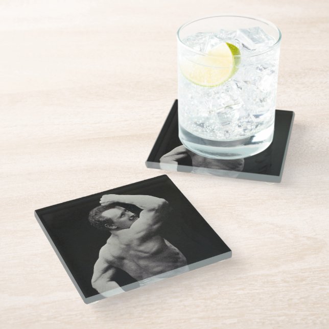 A New Pose by StrongMen Eugen Sandow Bodybuilding Glass Coaster (Angled)
