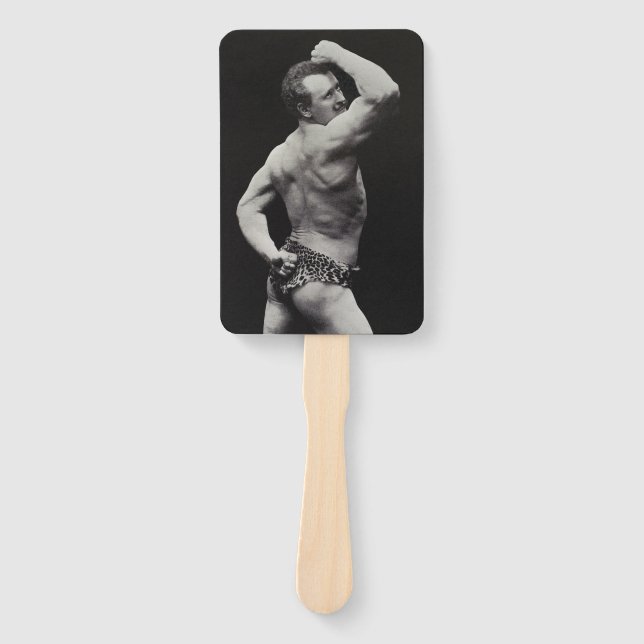 A New Pose by StrongMen Eugen Sandow Bodybuilding Hand Fan (Front)