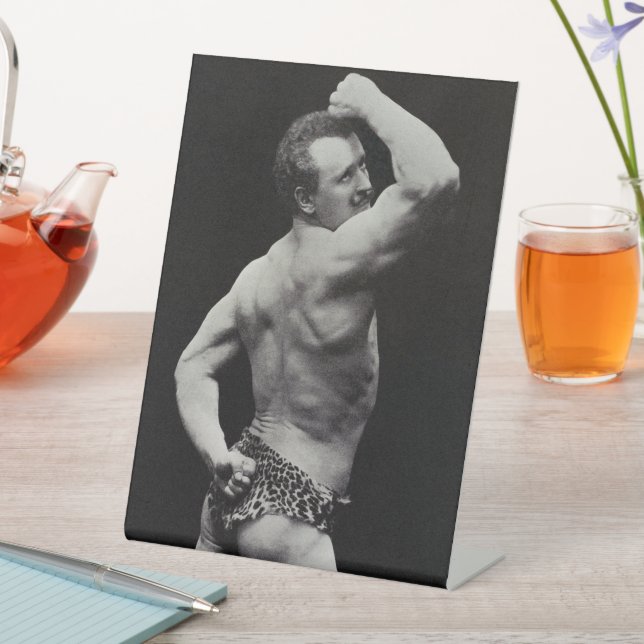 A New Pose by StrongMen Eugen Sandow Bodybuilding Pedestal Sign (In SItu)